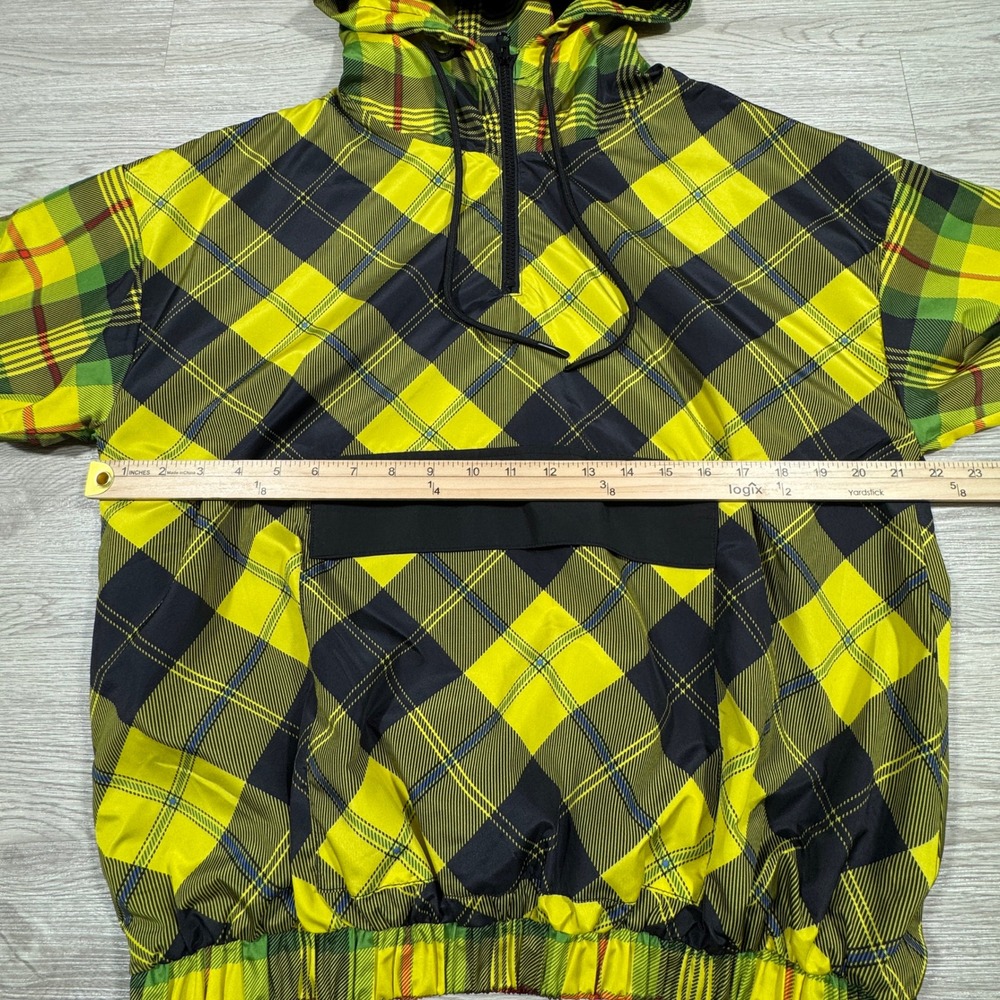 Forever 21 Men's Windbreaker Jacket Plaid Half Zip Hooded Yellow Green Large - Picture 5 of 8